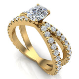 X Cross Split Shank Cushion Diamond Engagement Ring 1.75 ct-14K Gold - Yellow Gold