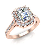 Emerald-Cut Solitaire Diamond Cornered Halo Wedding Ring 18K Gold-G,VS - Rose Gold