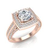 Solitaire Diamond Square Halo Cathedral Engagement Ring 18K Gold-VS - Rose Gold