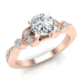 Solitaire Diamond Leaflet Shank Wedding Ring 18K Gold (G,VS) - Rose Gold