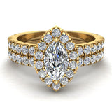 Petite ring for women Marquise Cut Halo Bridal Set 18K Gold 1.55 ct-G,SI - Yellow Gold