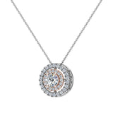 Round Brilliant Diamond Double Halo 2 tone necklace 14K Gold-G,I1 - Rose Gold