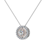 Round Brilliant Diamond Double Halo 2 tone necklace 14K Gold-I,I1 - Rose Gold
