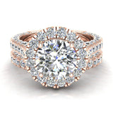 Moissanite Wedding Ring Set 14K Gold Halo Ring 7.40mm 5.15 ct-I,I1 - Rose Gold