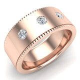 Men’s 14K Gold Wedding Band Millgrain Smooth Finish 9mm Diamond Ring (I,I1) - Rose Gold