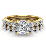 Round Diamond Wedding Ring Set shared prong 14K Gold 1.50 ct-G,SI - Yellow Gold