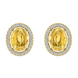 4.34 cttw Citrine & Diamond Cabochon Stud Earring 14k Gold-G,I1 - Yellow Gold