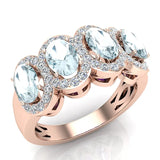 Oval Blue Topaz & Diamond Band Ring 14K Gold - Rose Gold