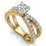 X Cross Split Shank Round Diamond Engagement Ring 1.75 ct 18K Gold - Yellow Gold