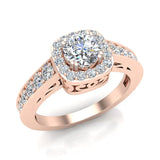 Dainty Round brilliant cushion  halo diamond engagement rings 14K 1 ctw F-VS - Rose Gold