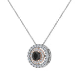 Round Cut Black Diamond Double Halo 2 tone necklace 14K Gold (G,I1) - Rose Gold