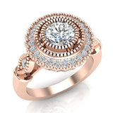 0.98 Carat Vintage Halo Solitaire Wedding Ring 14K Gold (G,I1) - Rose Gold