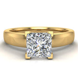 Princess Solitaire Diamond Ring Fitted Band Style 18k Gold (G,VS) - Yellow Gold