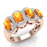 2.40 Ct Oval Yellow Sapphire & Diamond Band Ring 14K Gold - Rose Gold