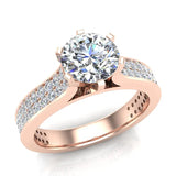 Round Diamond Engagement Ring For Women with Twin-Row Shank 14K Gold-I1 - Rose Gold