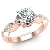 Infinity Style Milgrain Vintage Look Diamond Engagement Ring 5.70 mm Round Brilliant Cut 14K Gold (I,I1) - Rose Gold