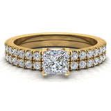 Petite Wedding Rings Princess Cut Bridal Set 14K Gold 0.90 ct-I,I1 - Yellow Gold