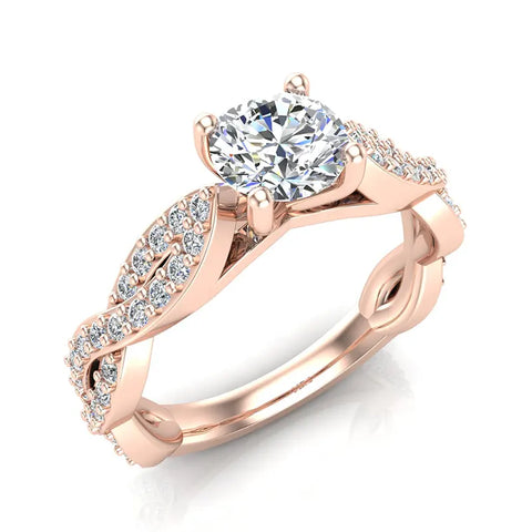 Solitaire Diamond Braided Shank Engagement Ring 18K Gold-G,VS - Rose Gold