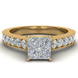 0.70 Ct Four Quad Princess Diamond Cathedral Accent Engagement Ring 14K Gold-G,SI - Yellow Gold