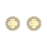 14K Gold Citrine Diamond Earrings November Birthstone Halo Stud - Yellow Gold