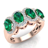 Oval Emerald & Diamond Band Ring 14K Gold - Rose Gold