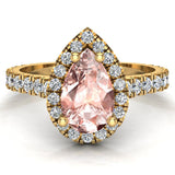 Pear Cut Pink Morganite Halo Engagement Ring 14K Gold-I,I1 - Yellow Gold