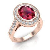 Classic Oval Ruby & Diamond Fashion Ring 14K Gold - Rose Gold