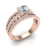 Diamond Rows Bezel Shank Wide Engagement Ring 1.44 Ct 14K Gold-G,I1 - Rose Gold