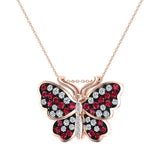 Butterfly Necklace Diamonds & Ruby 18K Gold 0.78 ctw G-SI - Rose Gold