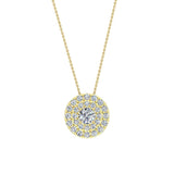 Round Double Halo Diamond Necklace 14K Gold (LM,I2) - Yellow Gold