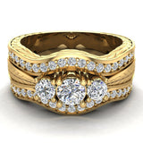 1.20 Ct Past Present Future Diamond Wedding Ring Set 14K Gold Glitz Design-G,I1 - White Gold