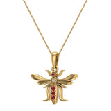 Insect Pendant Mosquito Charm Fly Necklace 14K Gold 0.09 ctw - Yellow Gold
