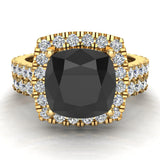 Cushion Black Diamond Wedding Ring Set 14k Gold 3.28 ct-SI - Yellow Gold