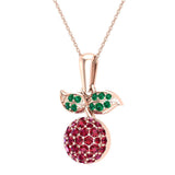 Red Garnet Dainty Cherry Charm Pendant Necklace 14k Gold 0.84 ct - Rose Gold