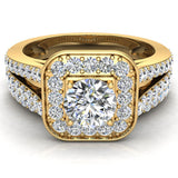 Diamond Wedding Set Round Cushion Halo Ring Split Shank 1.25 ct-G,I1 - Yellow Gold
