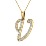 Initial pendant V Letter Charms Diamond Necklace 14K Gold-G,I1 - Yellow Gold