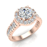 1.80 Ct Dual Row Wide Shank Halo Diamond Engagement Ring 14K Gold-I,I1 - Rose Gold