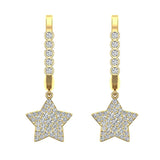 Star Diamond Dangle Earrings Dainty Drop Style 14K Gold 0.73 ct-I,I1 - Yellow Gold
