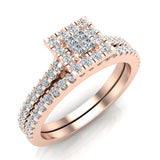 Princess Cut Square Halo Diamond Wedding Ring Set 0.59 Carat Total 18K Gold (G,VS) - Rose Gold