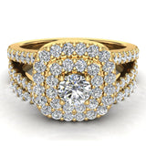 14k Gold Cushion Shape Wedding Rings Set Double Halo Style 1.10 ctw-I,I1 - Yellow Gold