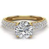 Round brilliant diamond engagement rings trio-pave 14K 1.20 ctw VS - Yellow Gold
