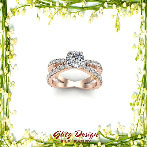 X Cross Split Shank Square Cushion Shape Diamond Engagement Ring 1.75 carat Total 14K Gold