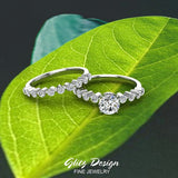 Round Diamond Wedding Ring Set shared prong 14K Gold 1.50 ct-G,SI