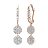 Octagon Diamond Dangle Earrings Dainty Drop Style 14K Gold 1.11 ct-I,I1 - Rose Gold