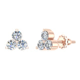 Three Stone Triangle Setting Diamond Stud Earring 18K Gold-G,VS - Rose Gold