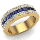 Mens Wedding Rings Blue Sapphire Gemstones rings 14K Gold Diamond Ring - Yellow Gold