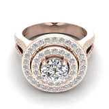 Statement Round Diamond Double Halo Split Shank Engagement Ring 1.77 ctw 14K Gold (I,I1) - Rose Gold
