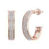 19.63 mm Diameter Dual row Pave Set Diamond Hoop Earrings 1.50 ct 14K Gold-G,SI - Rose Gold