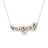 Angel Charm Necklace 14K Gold Bezel set Diamond Highlight-G,I1 - Rose Gold