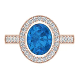 Classic Oval Blue Topaz & Diamond Fashion Ring 14K Gold - Rose Gold